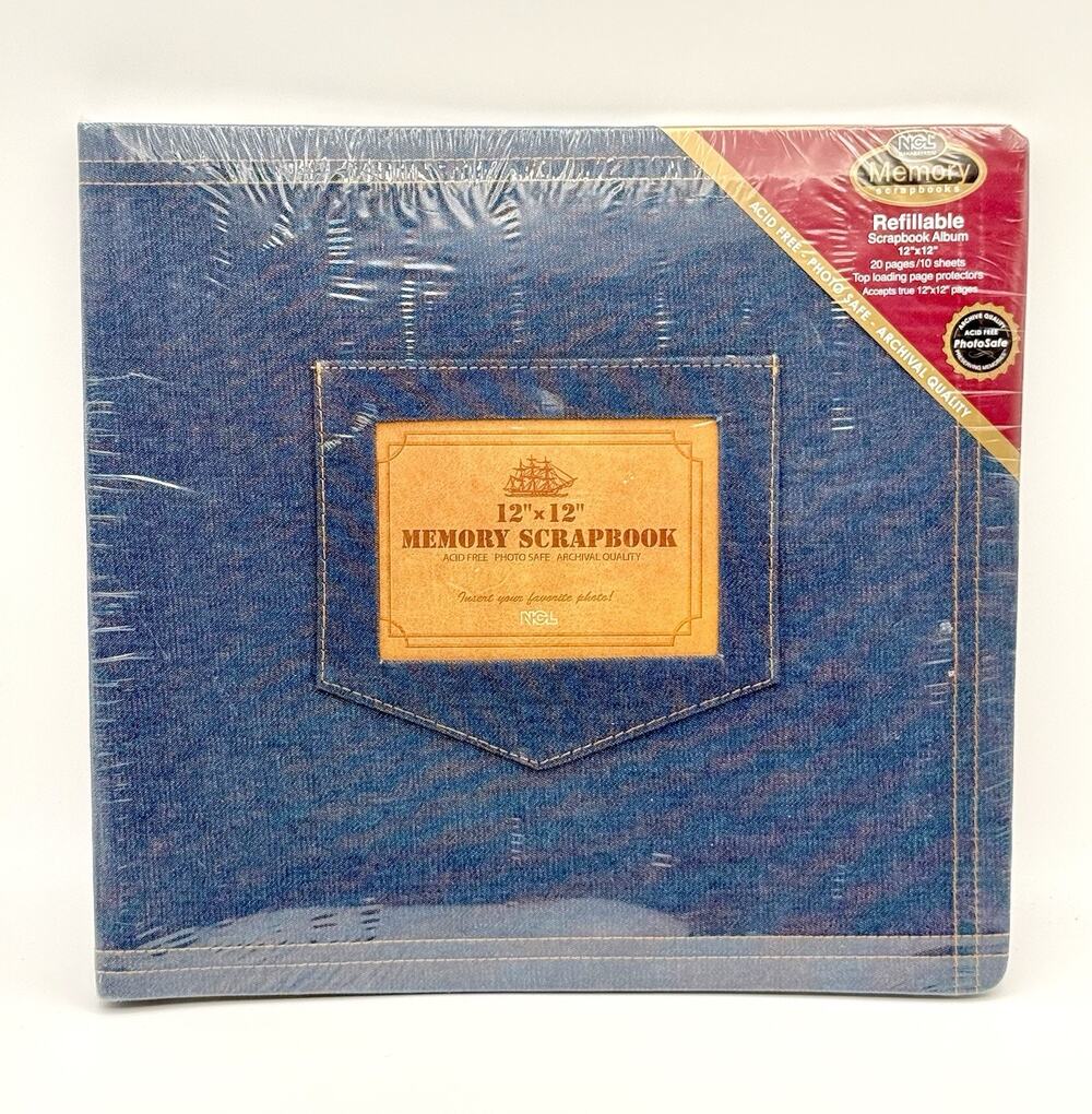 Nakabayashi 12 x 12 Denim Pocket Front & Back Scrapbook Album - Rare New Sealed